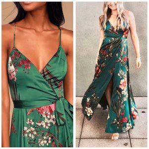 Still the one emerald green floral print satin maxi dress Clearance